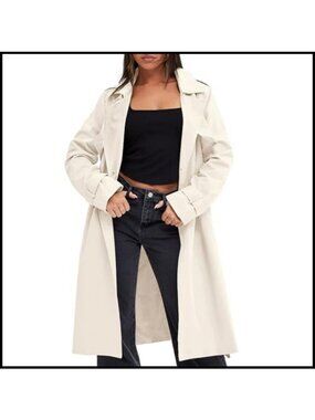 Women's Double Breasted Trench Coat Long Lapel Overcoat With Belt